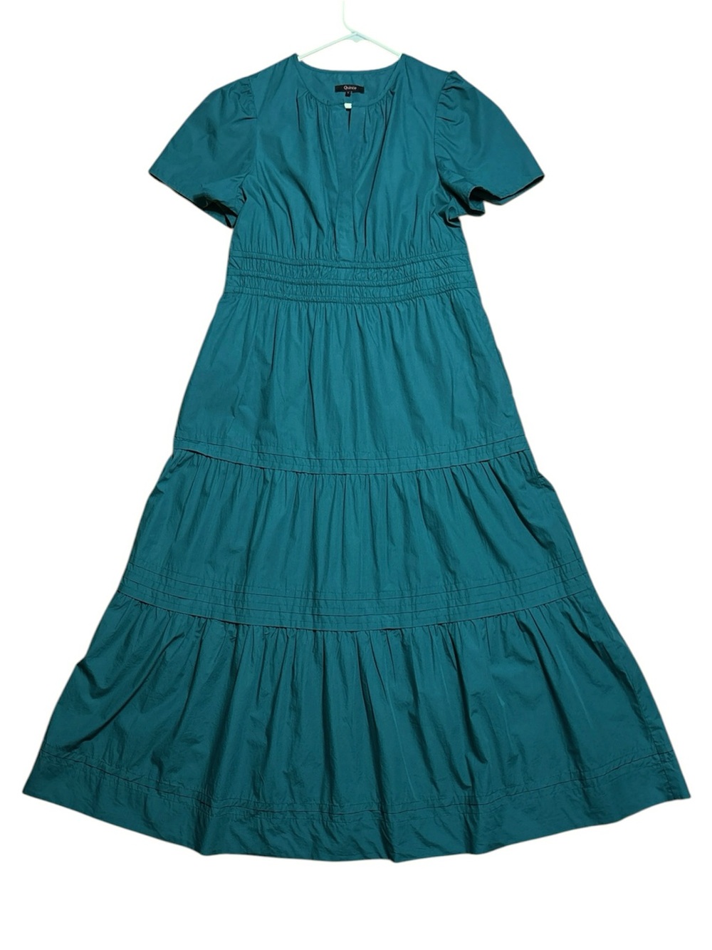 Quince 100% Organic Cotton Poplin Tiered Maxi Dress In Teal Sz Large
